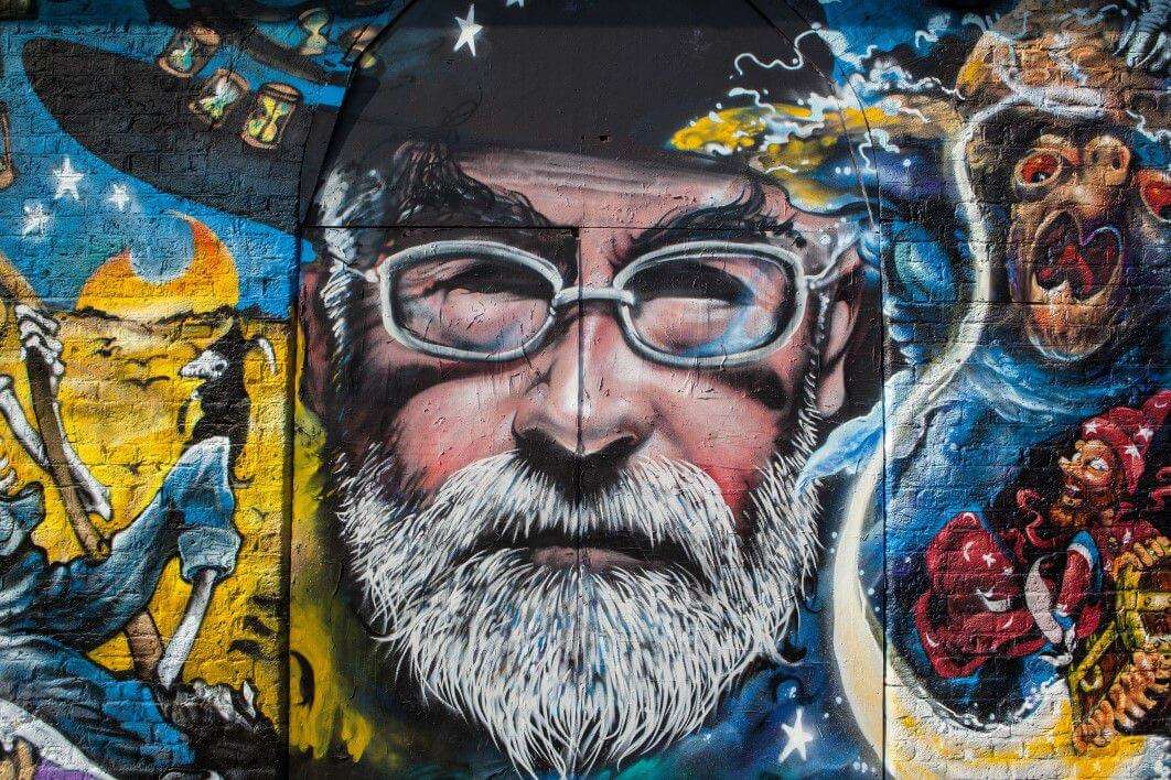 Negative Space Terry Pratchett Man Street Art Graffitti Wall Paint Glasses Tom Eversley Thumb 1